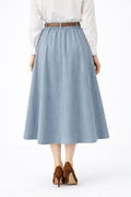 NY75002 SIGNATURE BELTED MIDI SKIRT (BLK, BLUE)