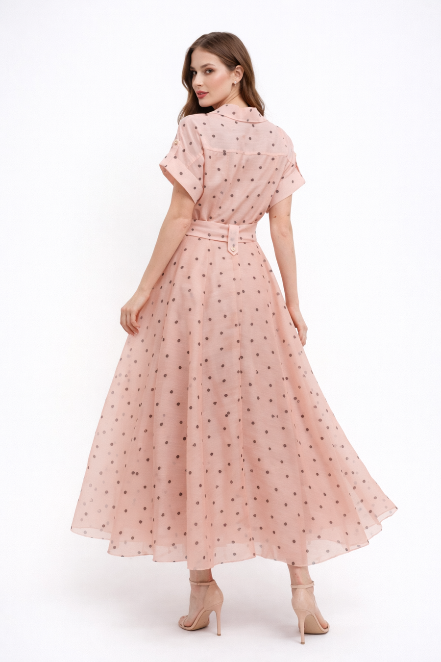 CH0227 HEART PRINT SHEER ORGANZA SHIRT DRESS