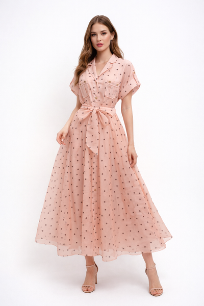 CH0227 HEART PRINT SHEER ORGANZA SHIRT DRESS