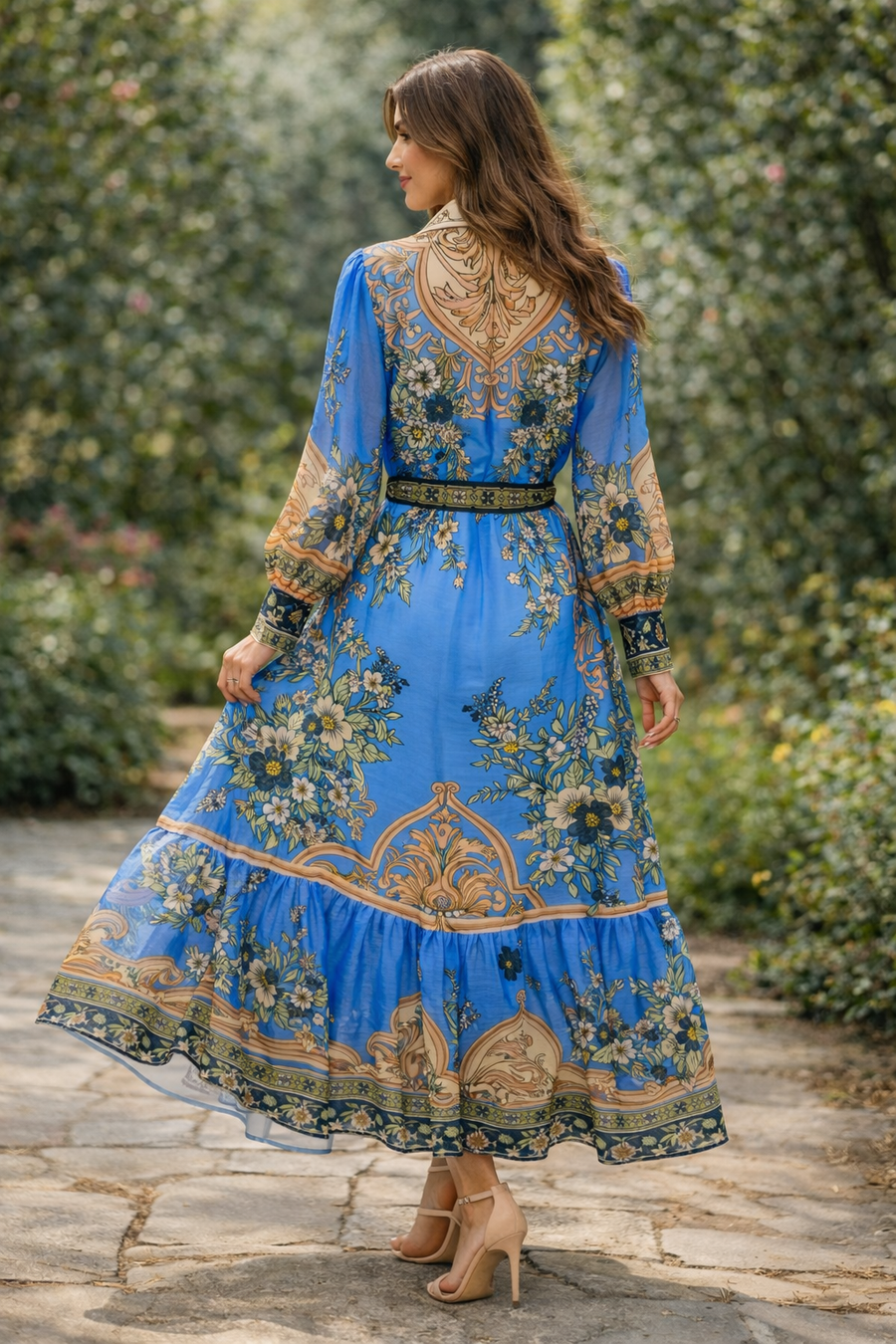 A95036 SCARF PRINT ORGANZA SHIRT DRESS