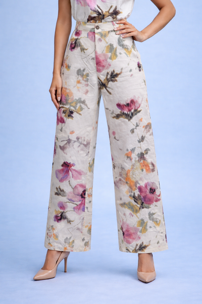 B1106 WATERCOLOR FLORAL STRAIGHT-LEG PANTS