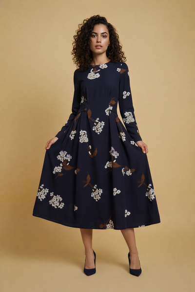 GF1577 FLORAL-PRINT SKATER MIDI DRESS