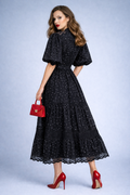 X8021 LACE TRIM POLKA DOT DRESS