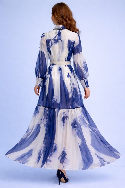 GF1586 DRAWSTRING NECK BELTED MAXI DRESS