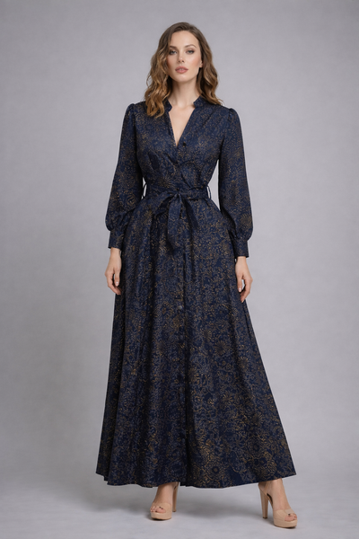 T2611 EVENING BLOOM METALLIC FLORAL DRESS