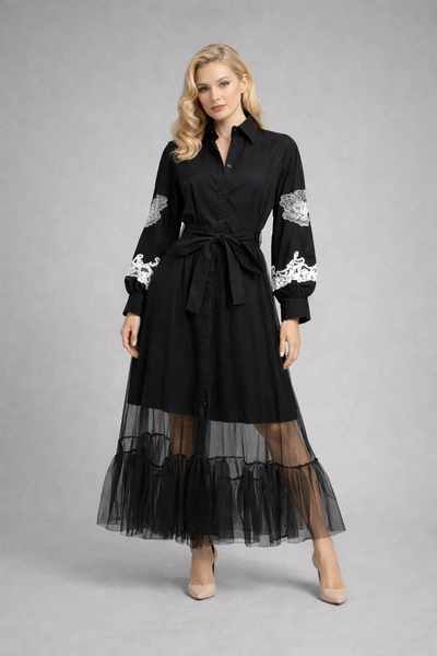 S3128 LACE APPLIQUE TULLE DRESS (BLK, BLUE)