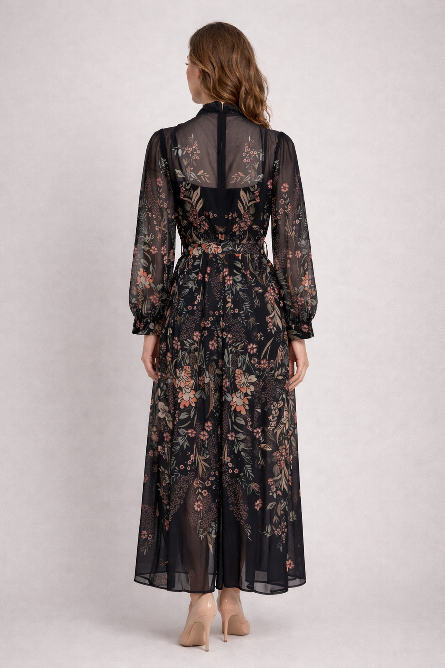 GF1609 MIDNIGHT GARDEN SHEER MAXI DRESS