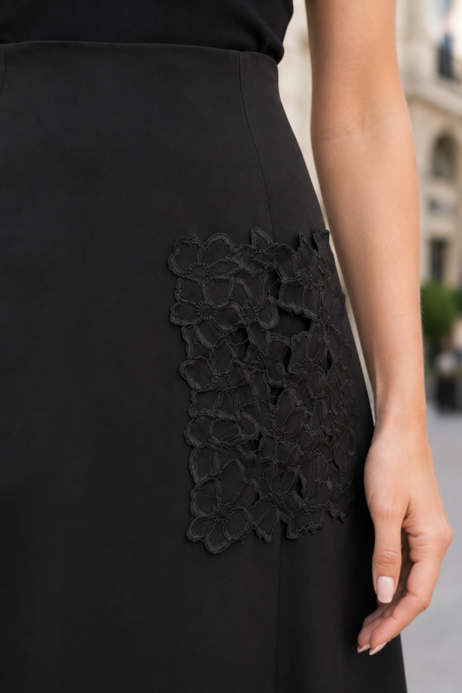 C3177 LACE POCKET A-LINE MAXI SKIRT