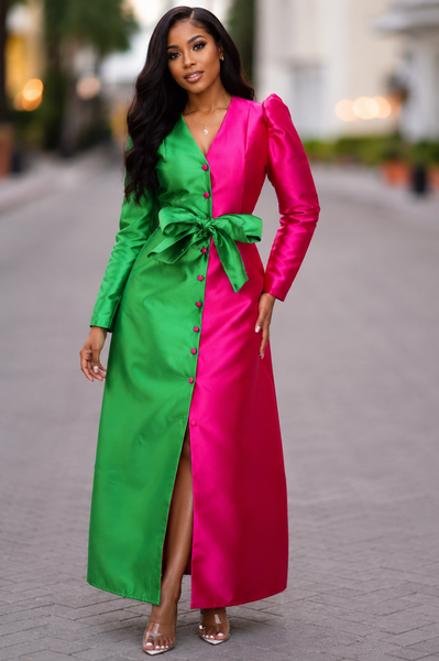 TL0031 DUAL TONE MIKADO MAXI DRESS