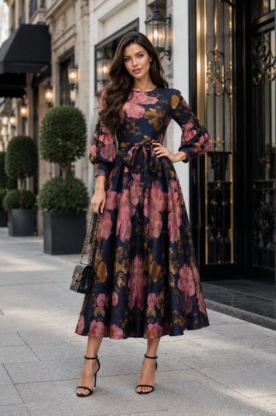 N2627 FLORAL ART CRINKLE MAXI DRESS