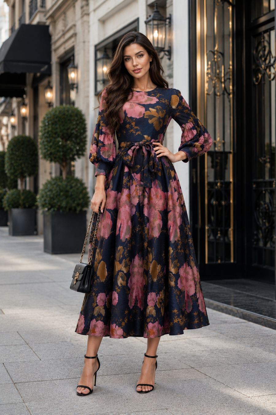N2627 FLORAL ART CRINKLE MAXI DRESS