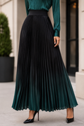 NY7510 OMBRE ELEGANCE PLEATED MAXI SKIRT (GRN, BLK)