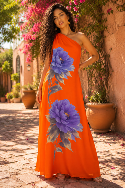 A96012 BLOOM ONE SHOULDER MAXI DRESS