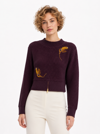 ZL60922 FLORAL APPLIQUE SWEATER