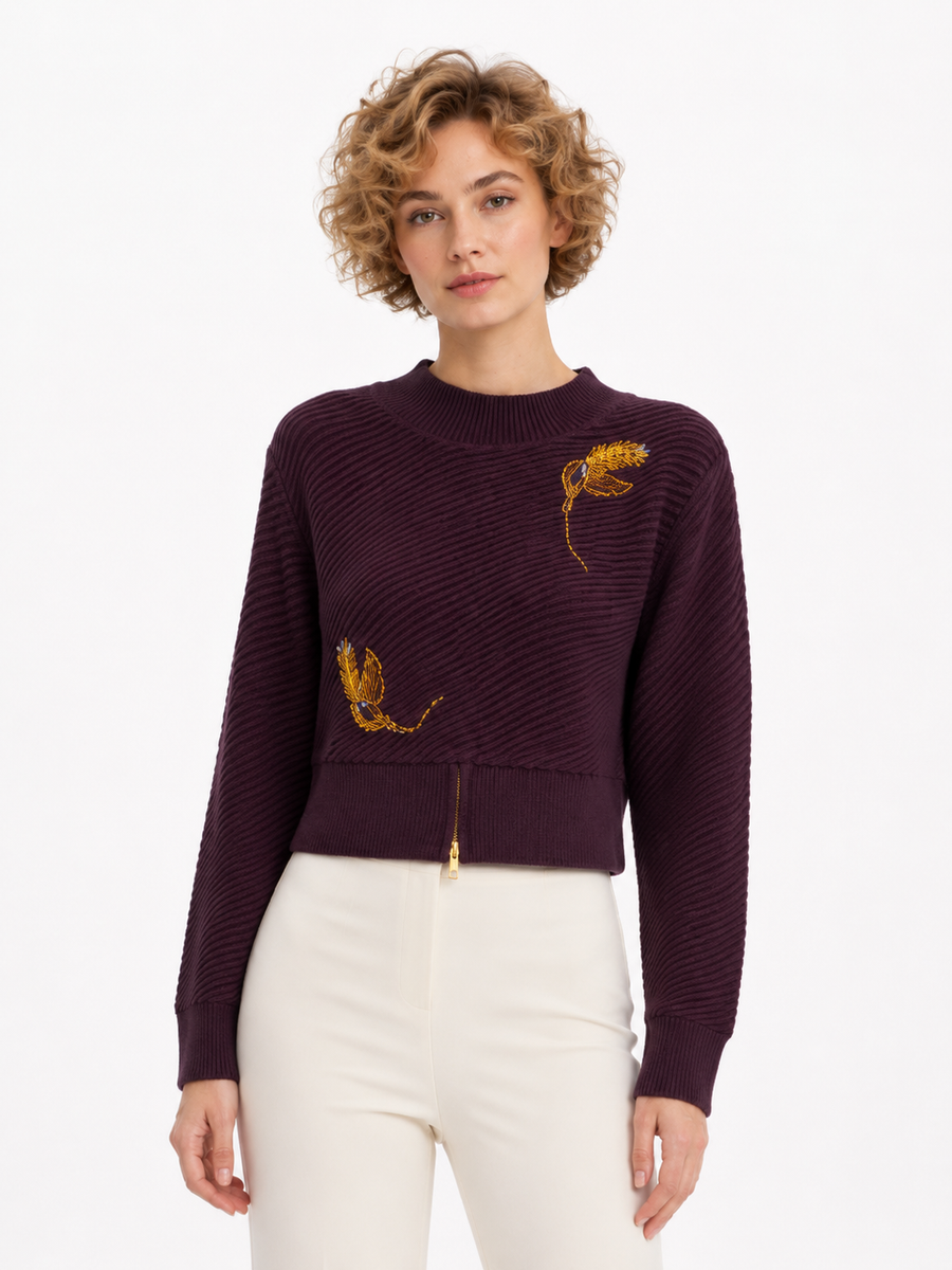 ZL60922 FLORAL APPLIQUE SWEATER