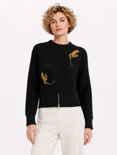 ZL60922 FLORAL APPLIQUE SWEATER
