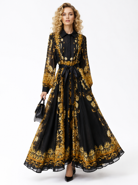 GF17861 ROYAL FLORAL SHIRT MAXI DRESS