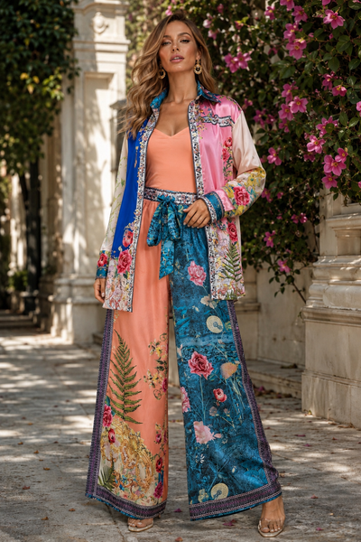 W5971AB SATIN SCARF PRINT TWO-PIECE PANTS SET