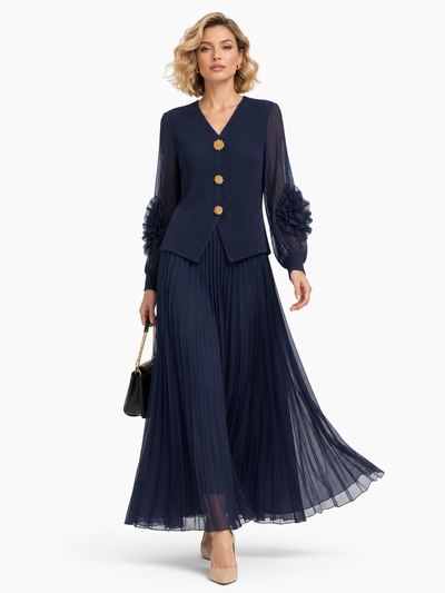 NY0089 PLEATED CRINKLED TOP / SKIRT SET