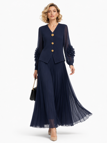 NY0089 PLEATED CRINKLED TOP / SKIRT SET