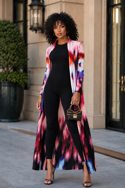 N2651 BRUSHSTROKE BOUNCY CRINKLE MAXI DUSTER DRESS