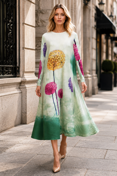 NY0080 BOTANICAL WHISPER BOUNCY CRINKLE MIDI DRESS