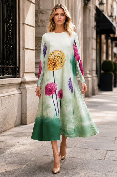 NY0080 BOTANICAL WHISPER BOUNCY CRINKLE MIDI DRESS