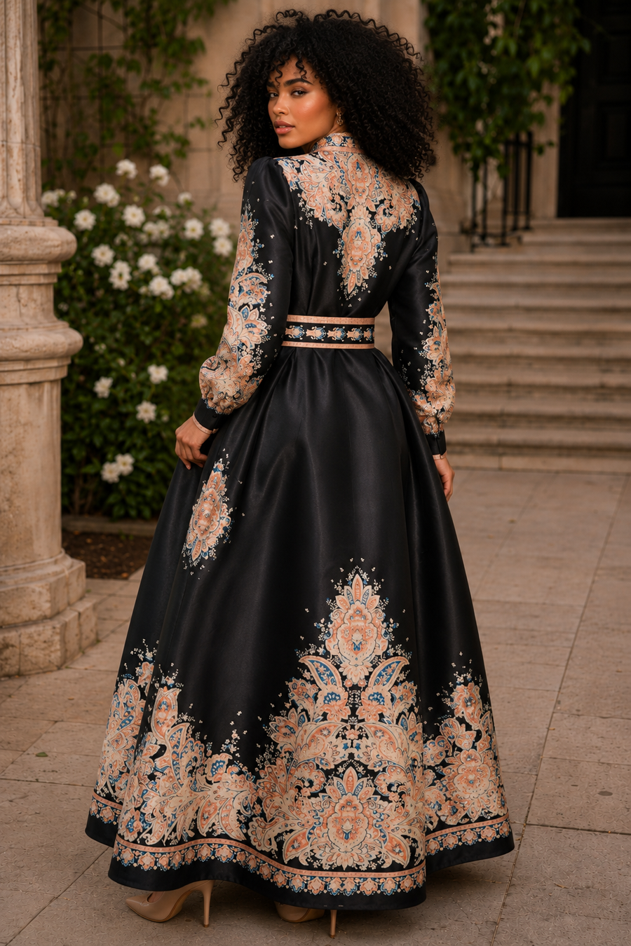 TL00020 PAISLEY PRINT MIKADO MAXI DRESS