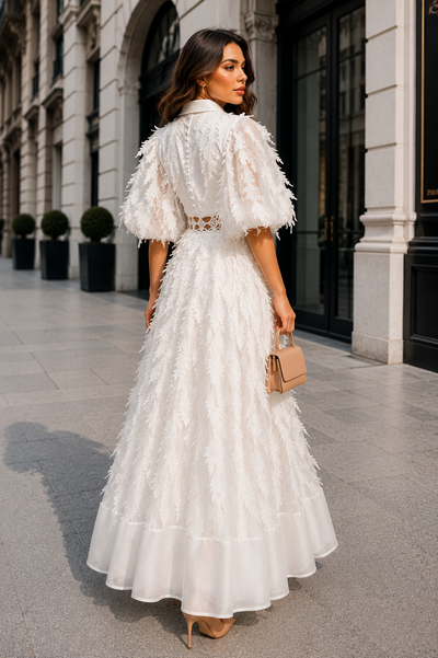 C3175 LUXE FEATHERLEAF ORGANZA MAXI DRESS