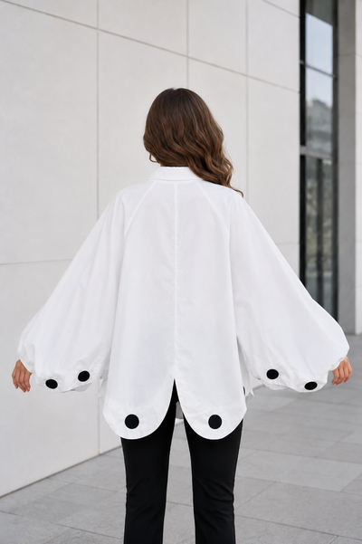 C3176 POLKA DOT SCALLOPED HEM OVERSIZED TOP