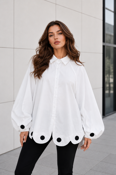 C3176 POLKA DOT SCALLOPED HEM OVERSIZED TOP