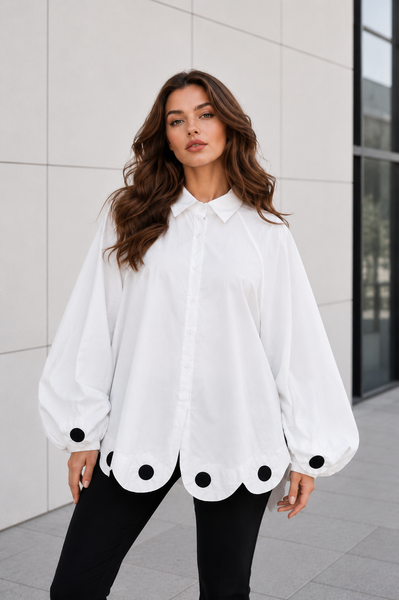 S3176 POLKA DOT SCALLOPED HEM OVERSIZED TOP