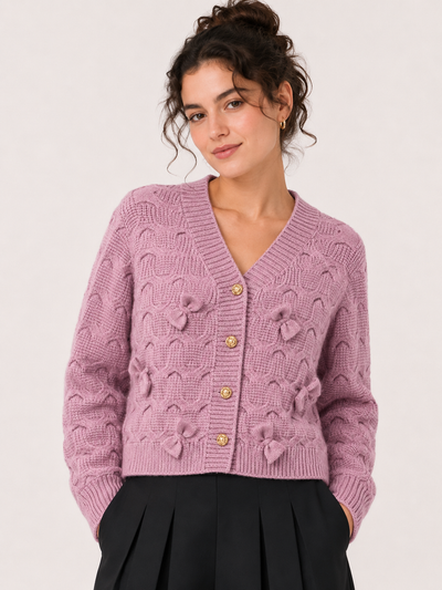 SGR598 FLORAL APPLIQUE BUTTON DOWN CARDIGAN SWEATER (BLU, PNK, NAVY)