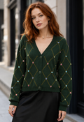XC3075 GEMSTONE CARDIGAN  SWEATER (GRN, WINE)
