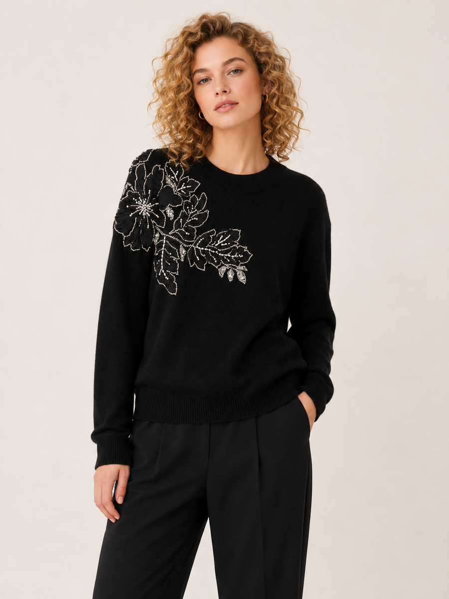 ZL600 SEQUIN MIDNIGHT FLOWER SWEATER