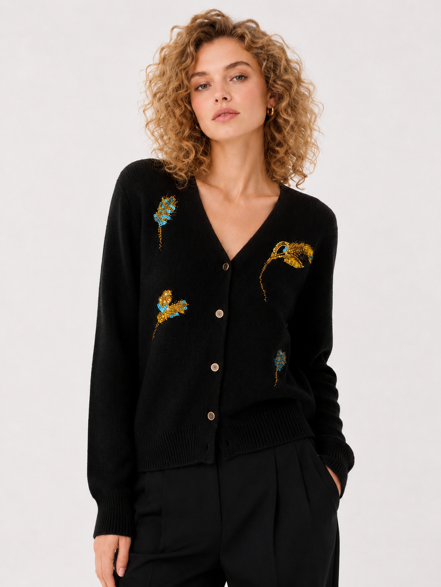 ZL602 GRAIN FLORAL CARDIGAN SWEATER