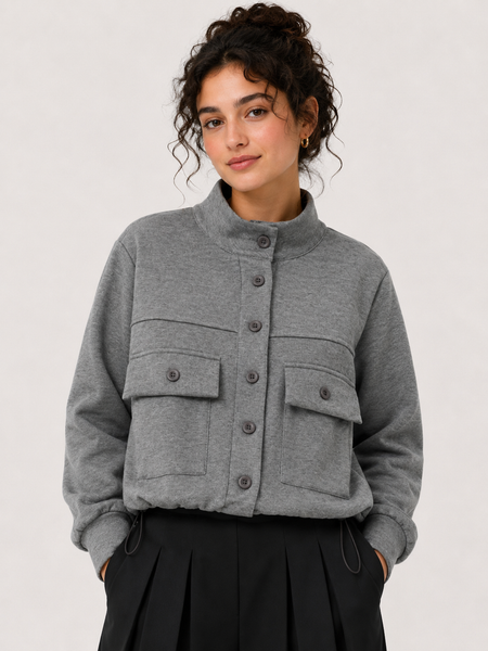 CH7602	STAND COLLAR DRAW STRING KNIT JACKET