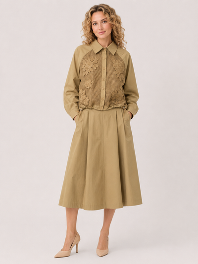 S3132 BUTTON DOWN ADJUSTABLE JACKET WITH FLORAL LACE DETAIL