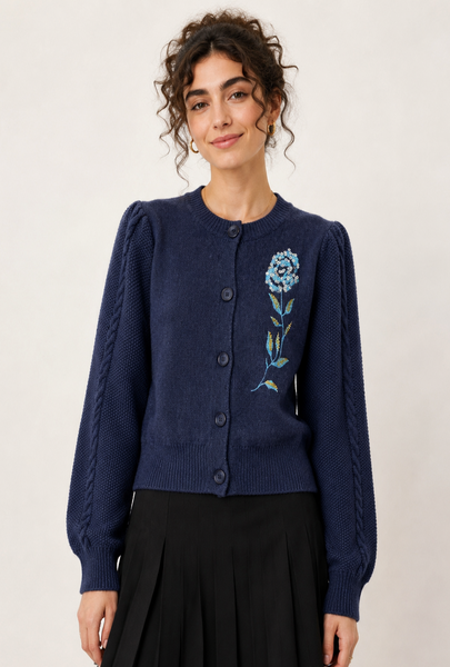 US0013 FLORAL PRINT KNOTTED SLEEVE SWEATER