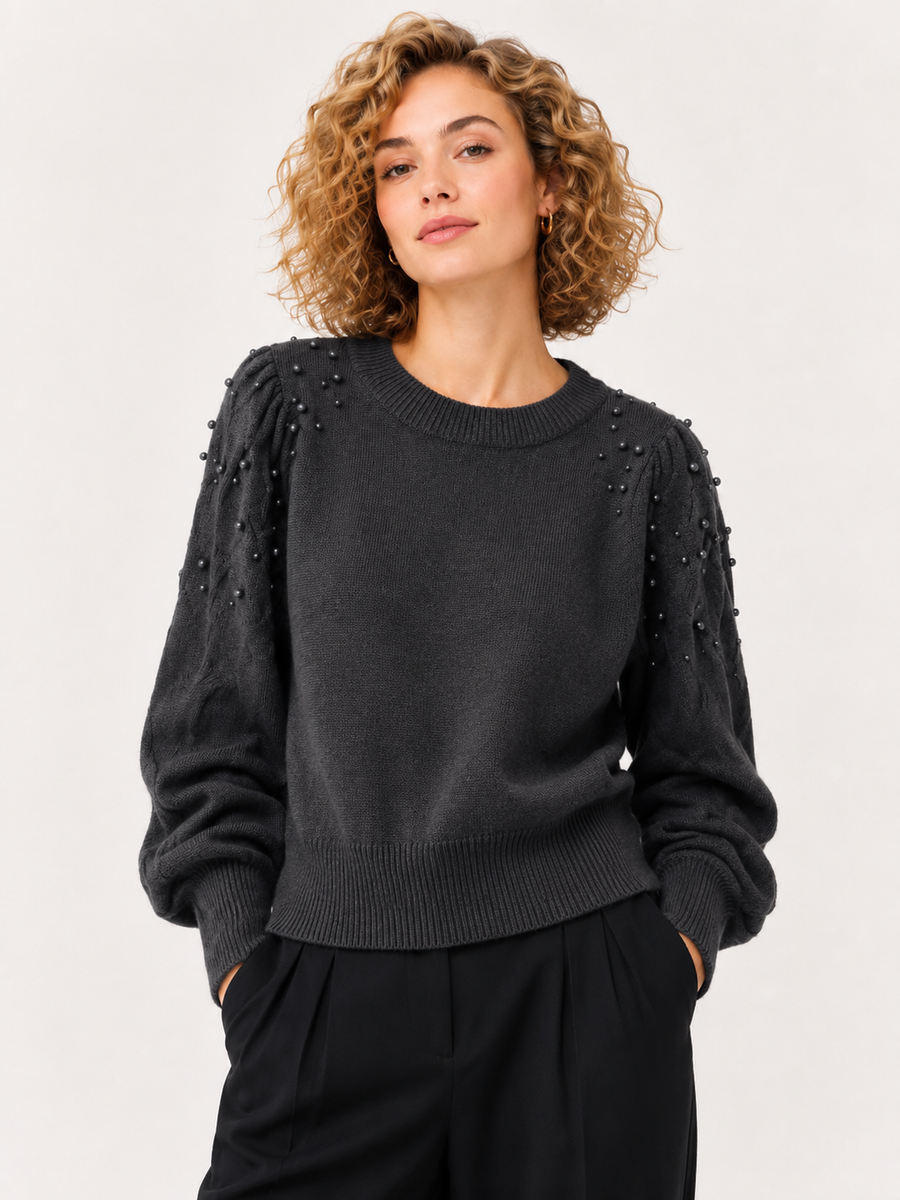 US0014 BEADED COZY MIDWEIGHT SWEATER