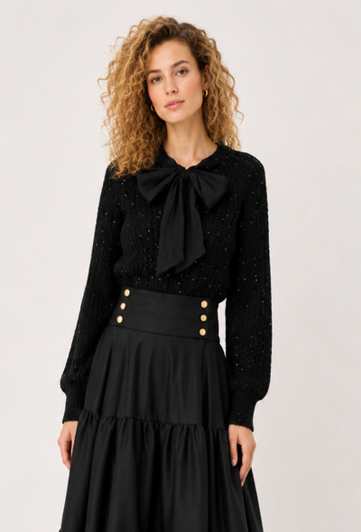LS001 GLITTER TIE NECK SWEATER