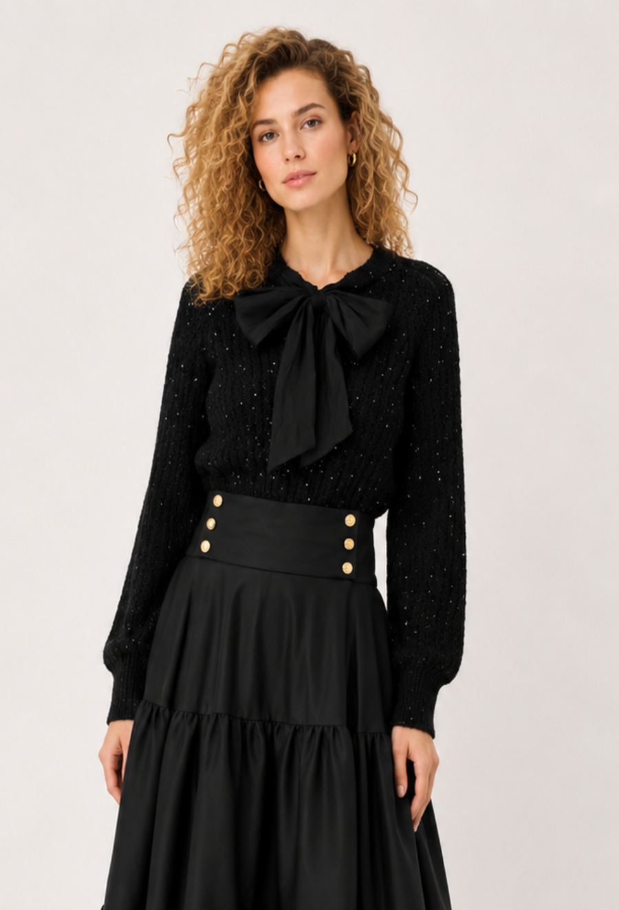 LS001 GLITTER TIE NECK SWEATER