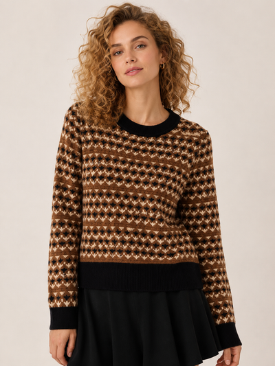 LS65098 TRIANGLE PATTERN CREW NECK SWEATER