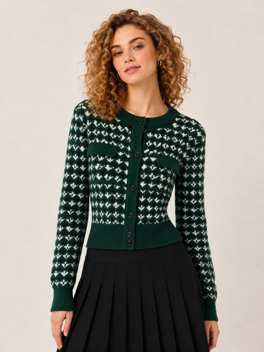 LS66002 TRIANGLE PATTERN POCKETED CARDIGAN SWEATER