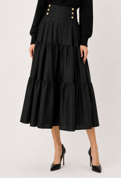 E71054 TIERED BUTTON LAYERED SKIRT