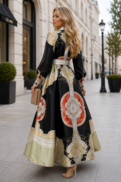 TL0018 BAROQUE MANDARIN COLLAR MIKADO MAXI DRESS