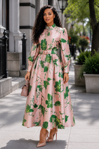 TL0037 BOTANICAL PRINT MIKADO MAXI DRESS