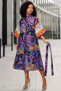 A1827 HERITAGE SCARF PRINT MIDI DRESS