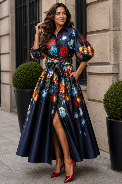 A96210 GARDEN GALA PUFF SLEEVE MIKADO MAXI DRESS