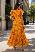C3700 RUFFLE SLEEVE TIERED SUNSET MAXI DRESS